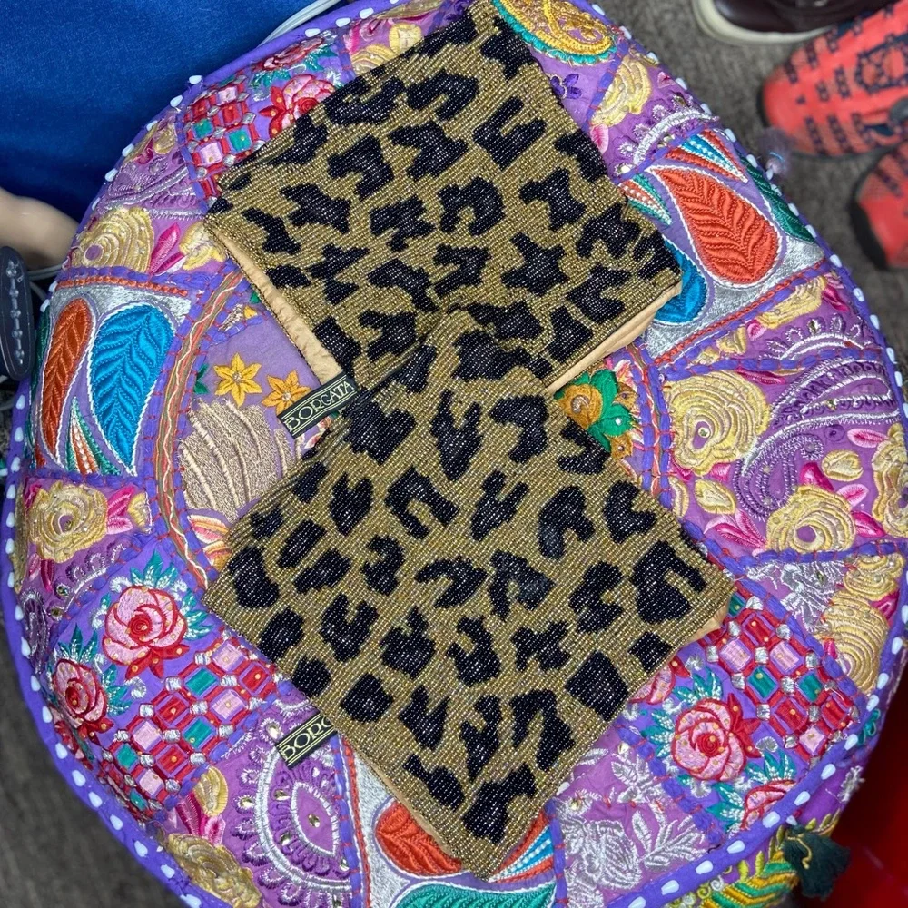 Pair Of Borgata Animal Print Beaded Throw Pillow Cases (Cases Only)